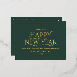 New year green elegant minimal modern traditional foil holiday postcard
