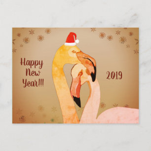 New Year Greeting Card Flamingo Birds