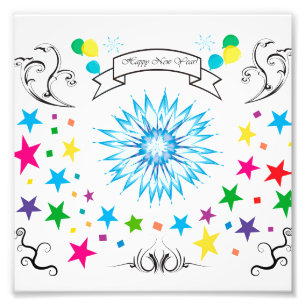 New Year greeting card in the form of a snowflake Photo Print
