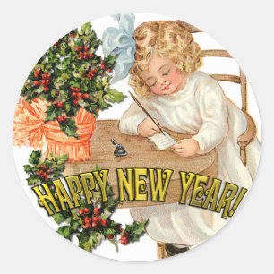 New Year Greeting Classic Round Sticker