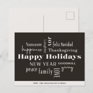 New Year Holiday Many Greetings Cream Black Postcard