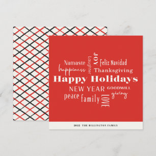 New Year Holiday Many Greetings Red Square Card