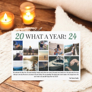New Year in review 12 photos collage grid green Holiday Card