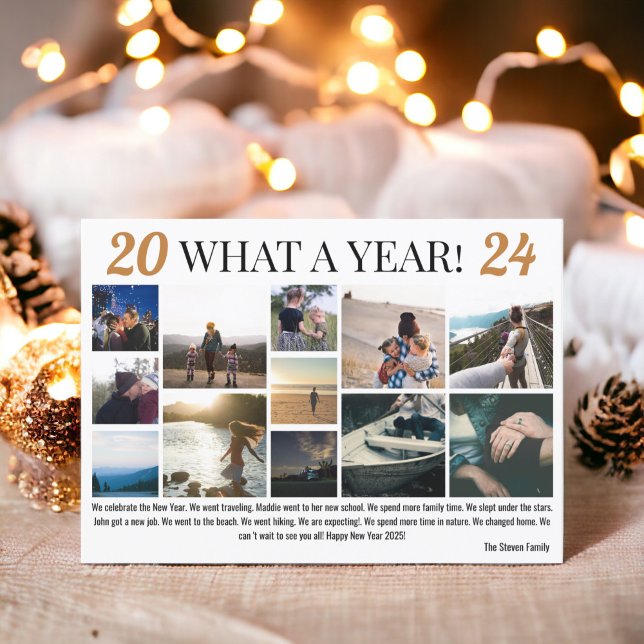 New Year in review 12 photos collage terracotta Holiday Card (New Year in review 12 photos collage terracotta Holiday Card)