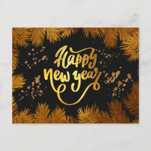 New Year Invitation Pine Gold Company Party Postcard