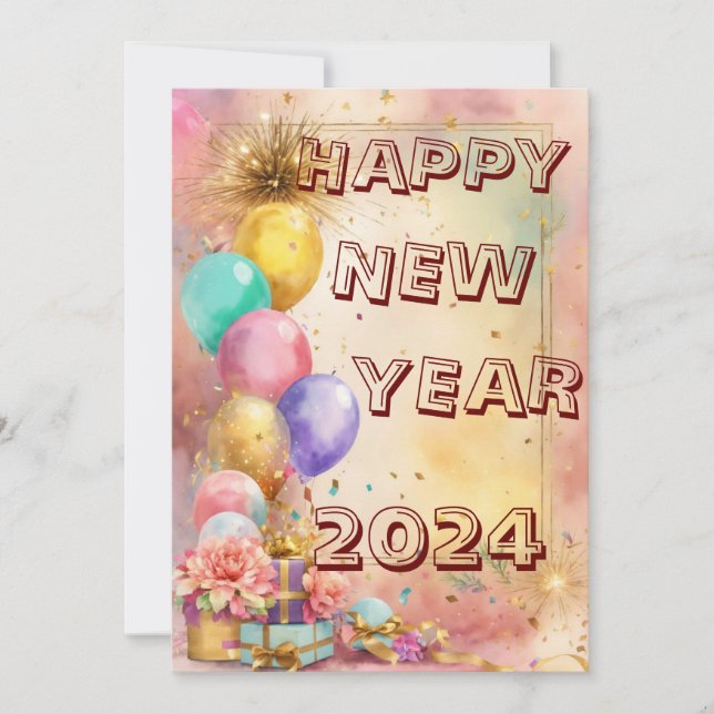 New Year Magic With Balloons & Crackers  card (Front)
