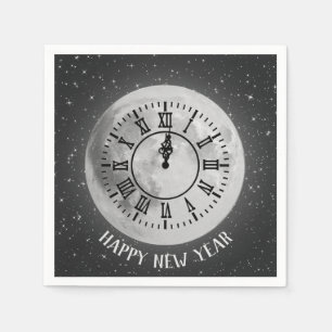 New Year Midnight Clock On Moon Napkin