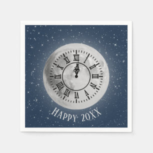 New Year Midnight Clock On Moon Napkin