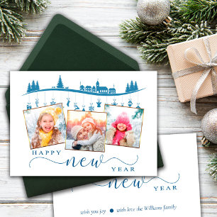 New Year Minimalist Blue Style Photo Greeting Card