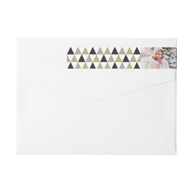 New Year Mod Geometric Triangles Photo Holiday Wrap Around Label (Back)