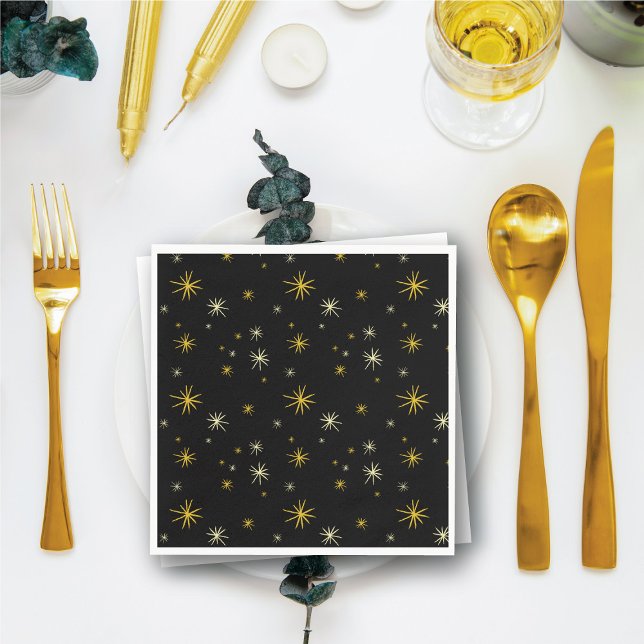 New Year Modern Gold Starbursts Pattern Stylish Napkin (New Year Modern Gold Starbursts Pattern Stylish Paper Napkins @ fat_fa_tin)