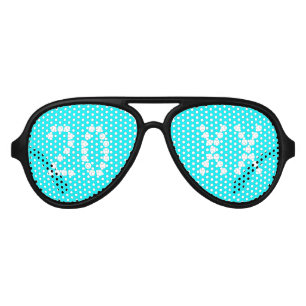 New Year neon aqua custom number year fun party Aviator Sunglasses