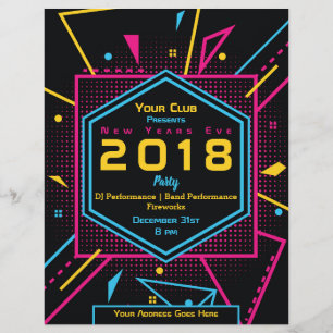 New year neon style party flyer