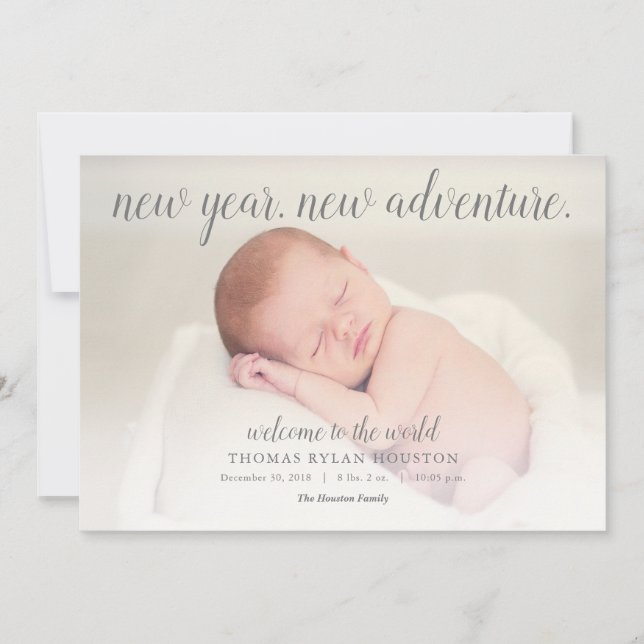 New Year New Adventure Baby Birth Announcement (Front)
