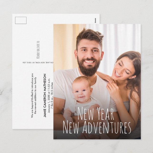 New Year New Adventures Baby Photo Birth Holiday Postcard (Front/Back)