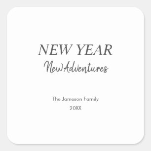 New Year New Adventures Minimal White Square Sticker