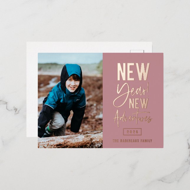 New Year New Adventures Photo Foil Holiday Postcard (Front/Back)