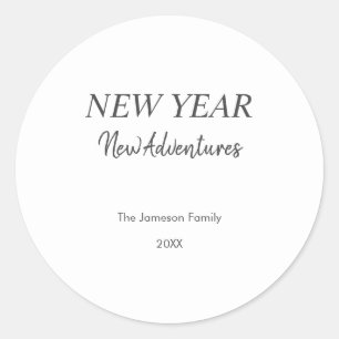 New Year New Adventures   White Holiday Classic Round Sticker