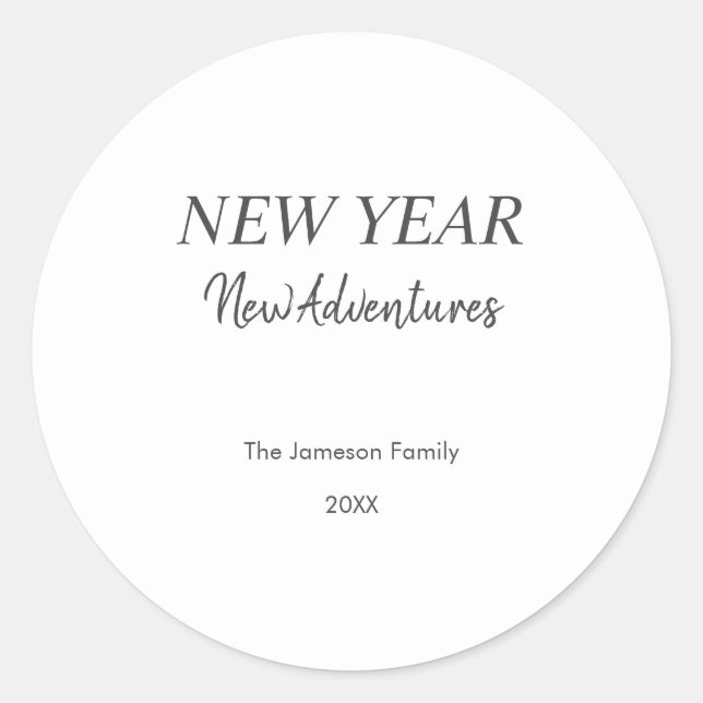 New Year New Adventures | White Holiday Classic Round Sticker (Front)