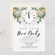 New Year New Baby Gold White Floral Baby Shower