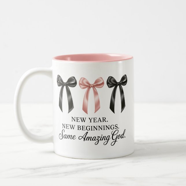 New Year New Beginnings Same Amazing God Religious Two-Tone Coffee Mug (Left)
