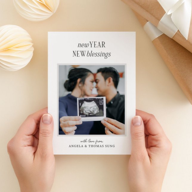 New Year New Blessings Pregnancy Announcement (new year new blessings photo pregnancy announcement holiday new year postcard)