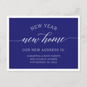 New Year   New Home Blue Moving Announcement Postcard