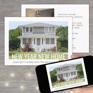 New Year New Home Modern 2 Photo Holiday Moving Announcement