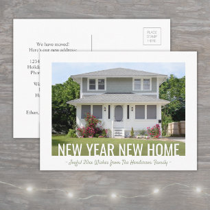 New Year New Home Modern Photo Holiday Moving Announcement Postcard