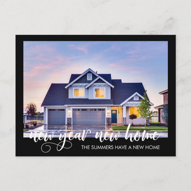 New Year New Home Moving Announcement Photo Script Postcard (Front)