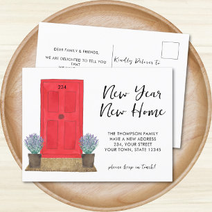 New Year New Home Red Door Moving Announcement Postcard