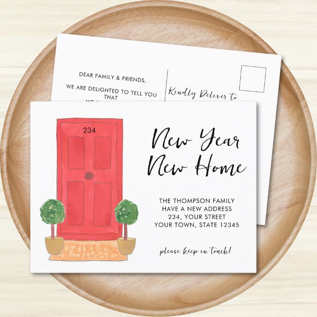 New Year New Home Red Door Moving Announcement Postcard (Creator Uploaded)