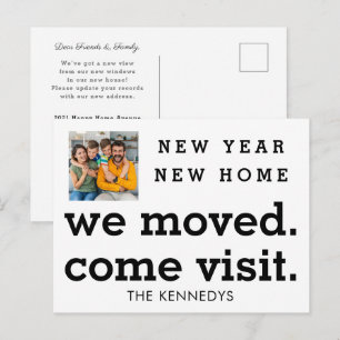 New Year New Home We Moved Photo Family Name Announcement Postcard