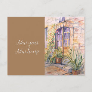 New year new house vintage watercolor house postcard