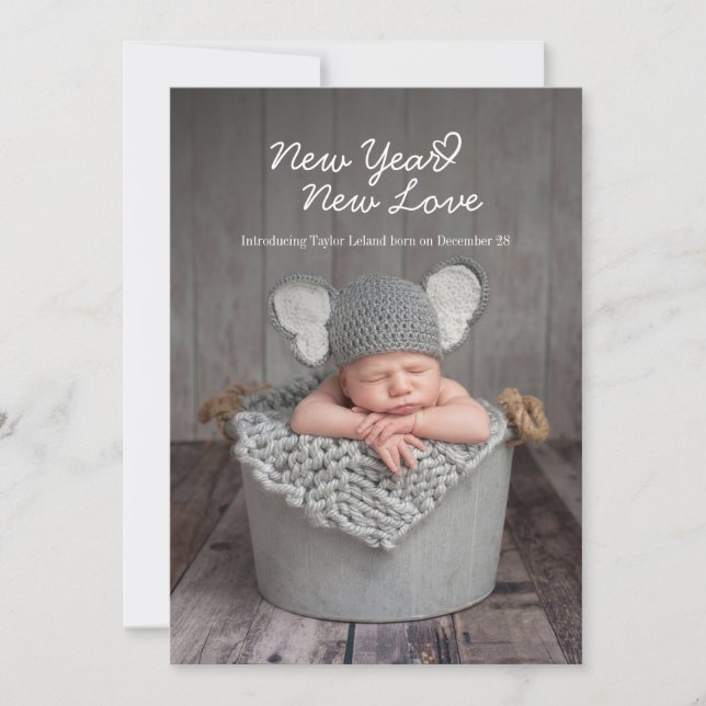 New Year New Love Holiday Birth Baby Photo Announcement (Front)