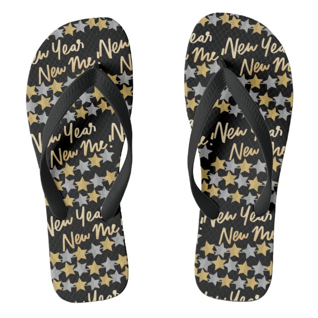 New Year New Me,Happy New Year 2023 Festive Black  Jandals (Footbed)