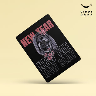 New Year, New Me, New Slay! Girl Power Skull Black Holiday Card