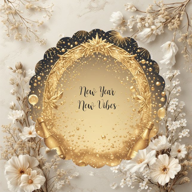 New Year New Vibes Liquid Gold Midnight Champagne  Paper Coaster (New Year New Vibes Liquid Gold Midnight Champagne Paper Coaster)