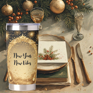 New Year New Vibes Midnight Gold Champagne Sparkle Insulated Tumbler