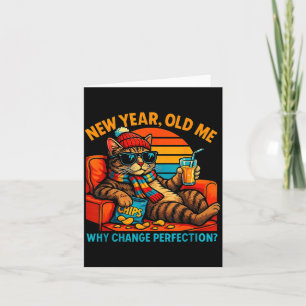 New Year Old Me Funny Cat Retro Lazy Meme Gift  Card