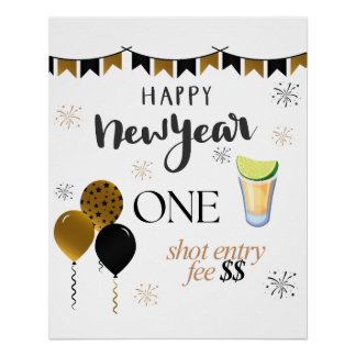 New Year One Shot Entry Fee Party Sign