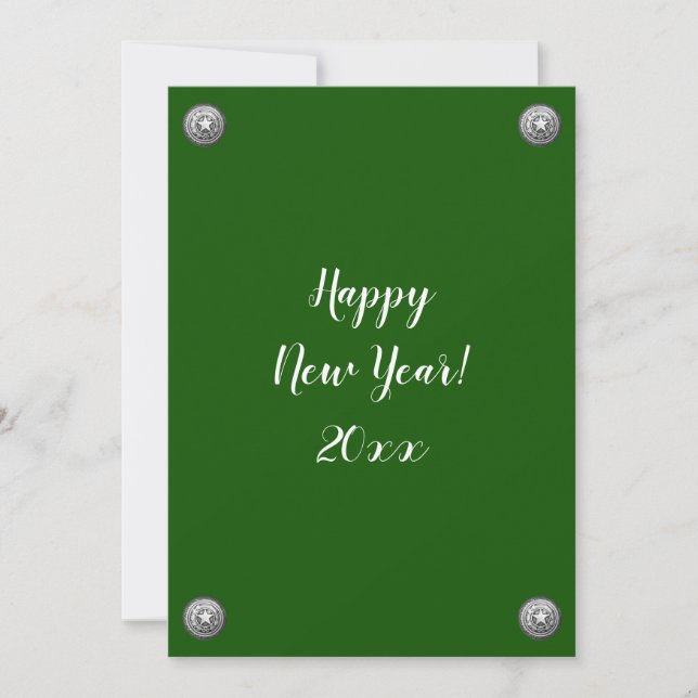 New Year Open House Green Silver Star Decoration Invitation (Front)