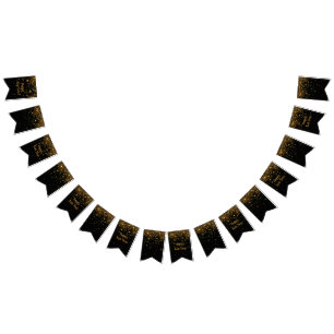 New Year Party Black and Gold Glitter Party Banner