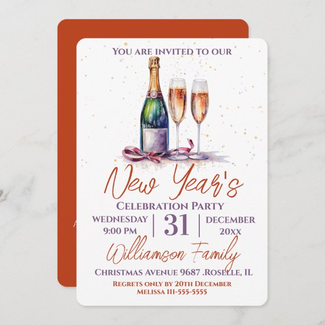 New Year Party Celebration Bubbly Invitation (Front/Back)