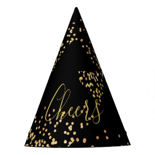 New Year Party Champagne Gold Bubbles Fun Black Party Hat