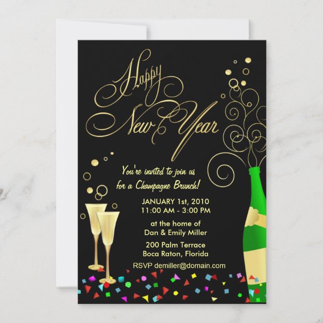 New Year Party Invitations - Champagne Brunch (Front)