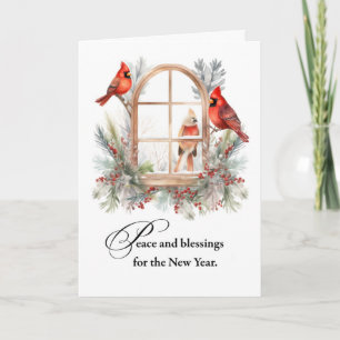 New Year Peace and Blessings Cardinal Birds Card