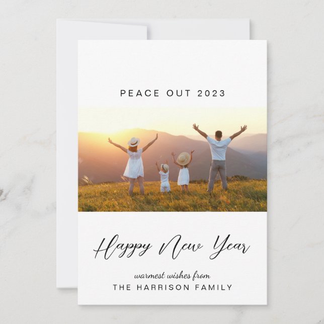 New Year Peace Out 2022 Photos Minimal Modern Holiday Card (Front)