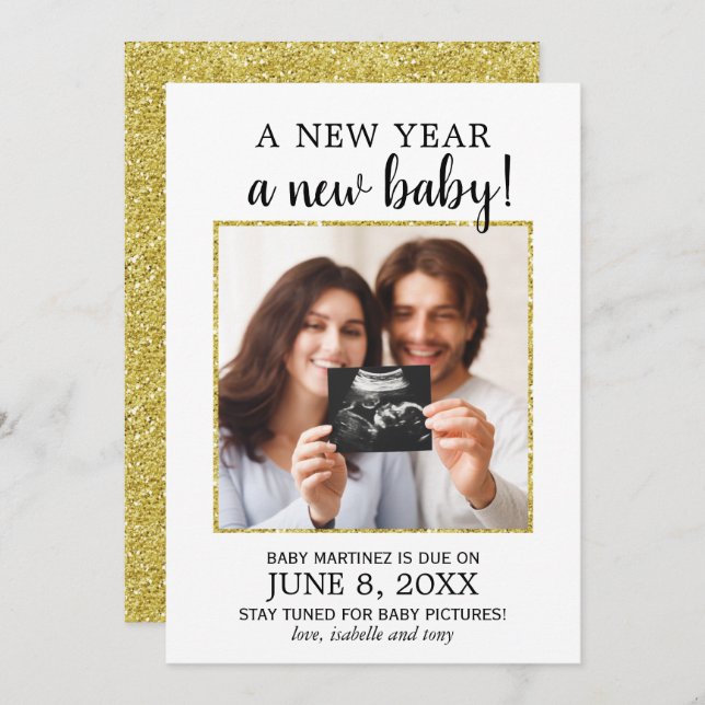 New Year Photo Baby Pregnancy Announcement (Front/Back)