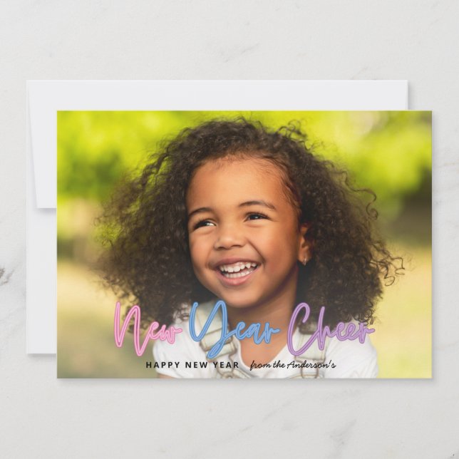 New year photo bright modern colourful neon announcement (Front)